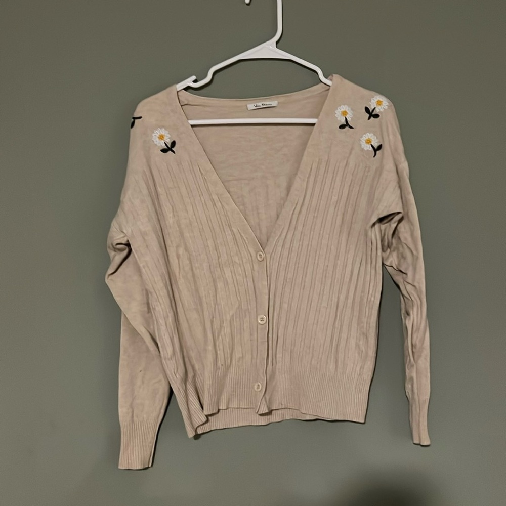 Tan cardigan with flowers